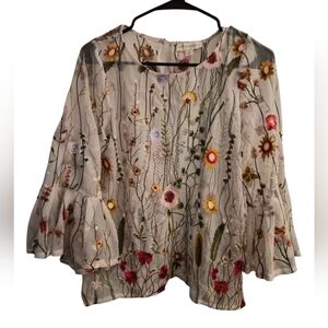Cynthia Rowley Floral Embroidered Sheer Top